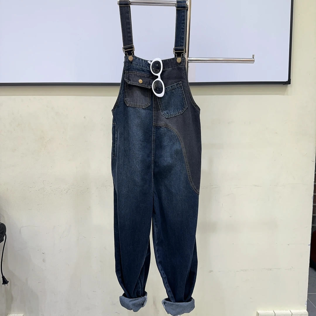 双色6659-1拼接洋气小口袋遮肉设计时尚背带裤