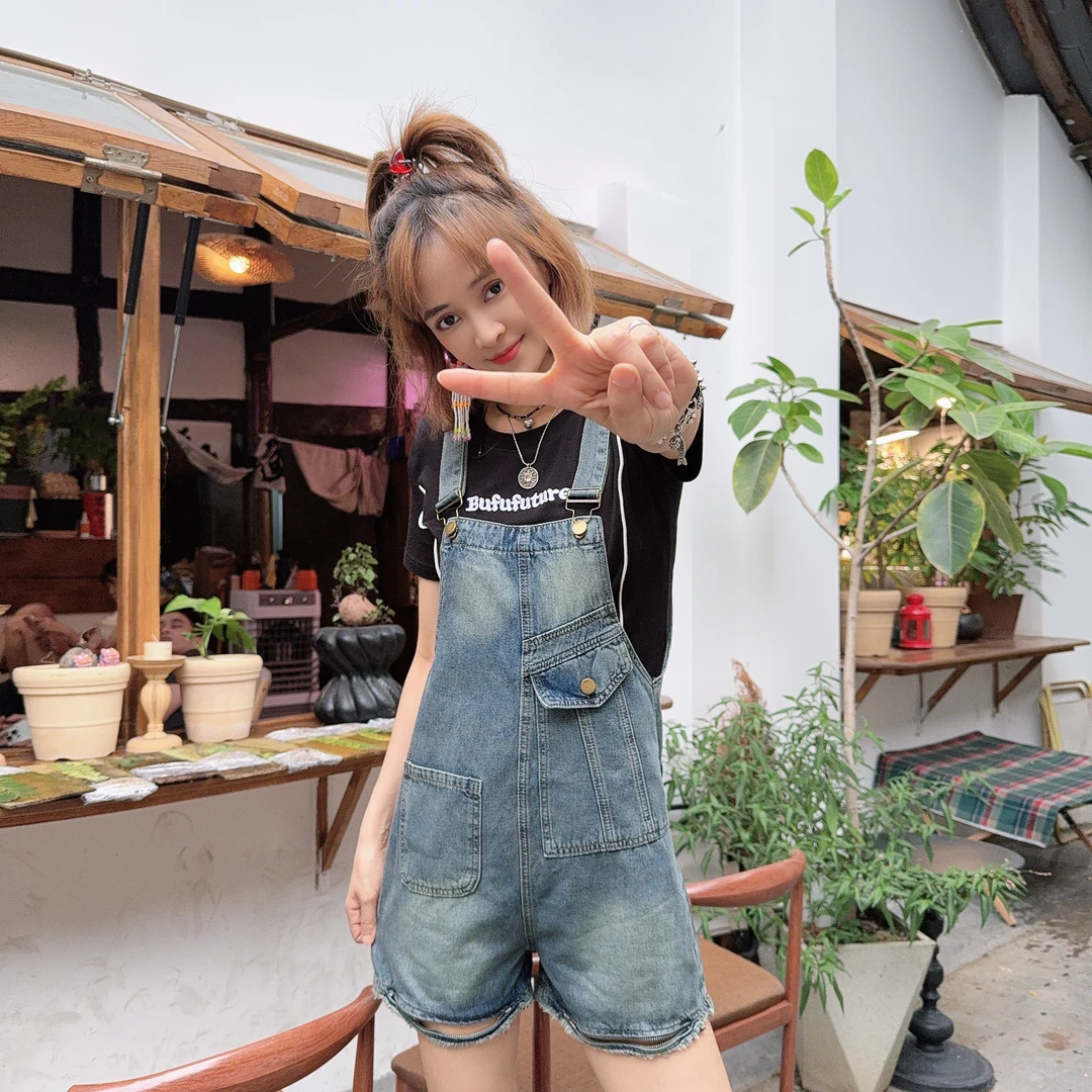 小心机设计感裤脚活动拉链显瘦背带裤6889