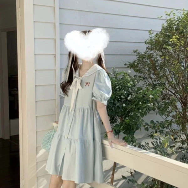 2024夏季新款大码女装甜美减龄蝴蝶结海军领连衣裙