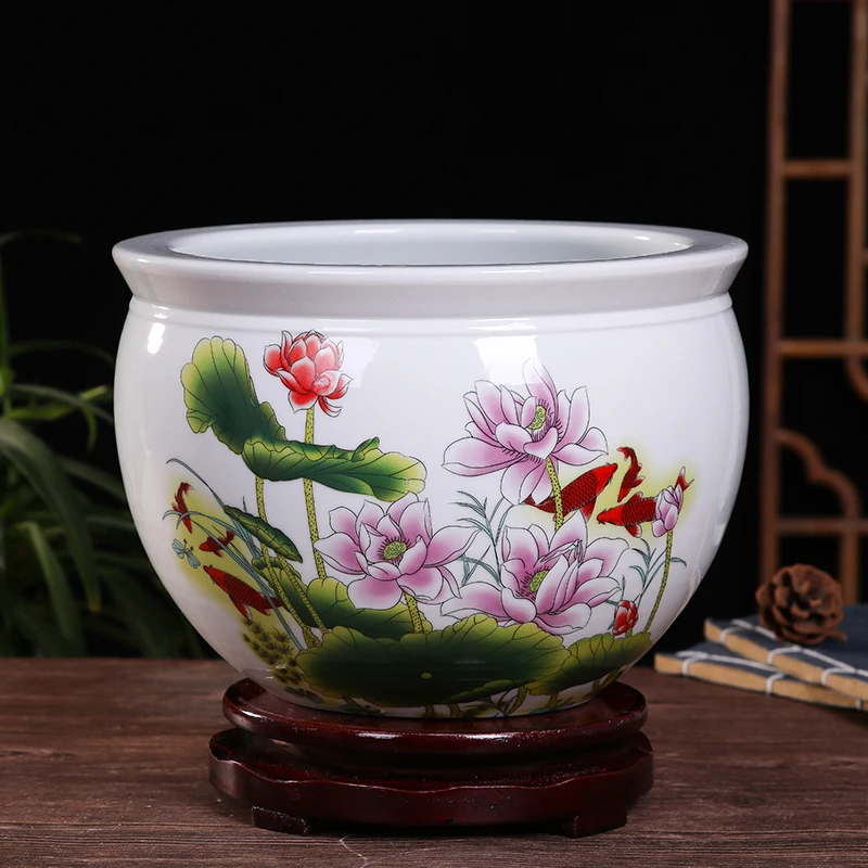 景德镇陶瓷盖罐五牛图缸家居摆件五牛图花盆珐琅彩手工制瓷摆件