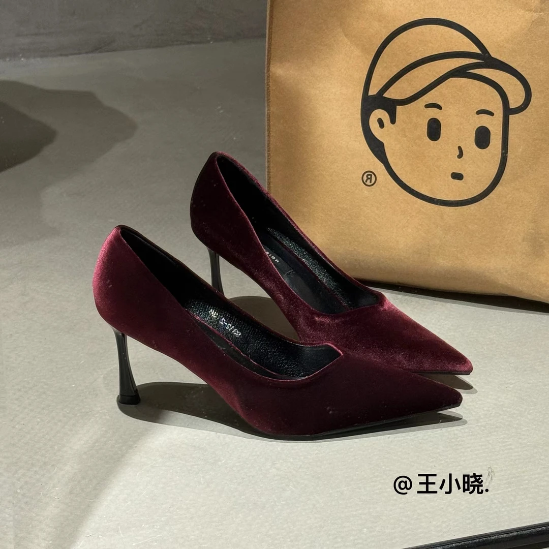 黑色高跟鞋女2024新款细跟尖头浅口气质百搭礼仪职业工作通勤单鞋