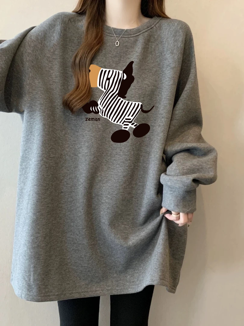 搭配鲨鱼裤的上衣中长款遮屁股灰色加绒打底衫女秋冬内搭卫衣t恤