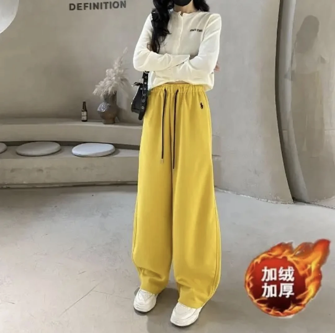 (加绒加厚)休闲香蕉裤女2024新款显瘦阔腿裤宽松直筒拖地运动裤
