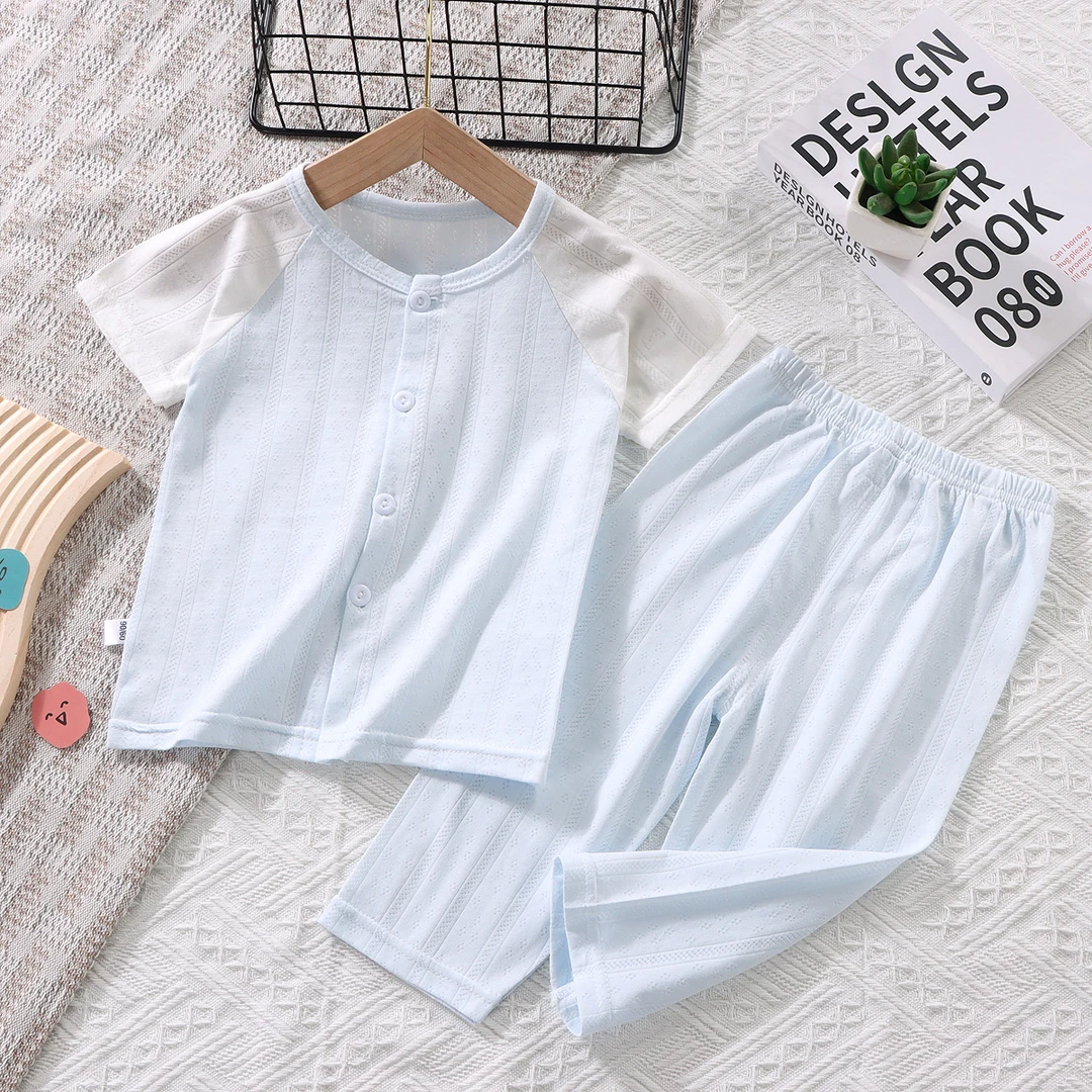 儿童夏季薄款短袖九分裤套装婴儿透气睡衣男童女童春夏简约家居服
