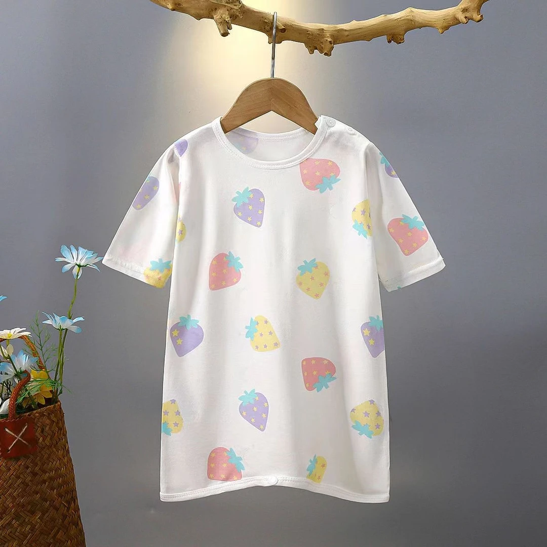 夏季儿童印花薄款宽松睡袍宝宝夏装睡衣男女童睡裙洋气连体家居服