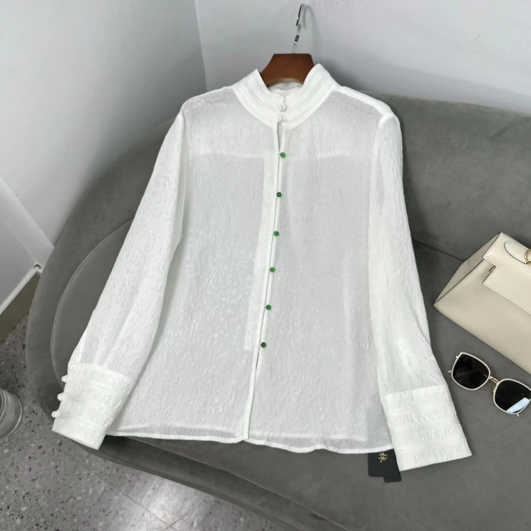 【花滿林】小立领玉石扣冠乐绉桑蚕丝国风上衣6883