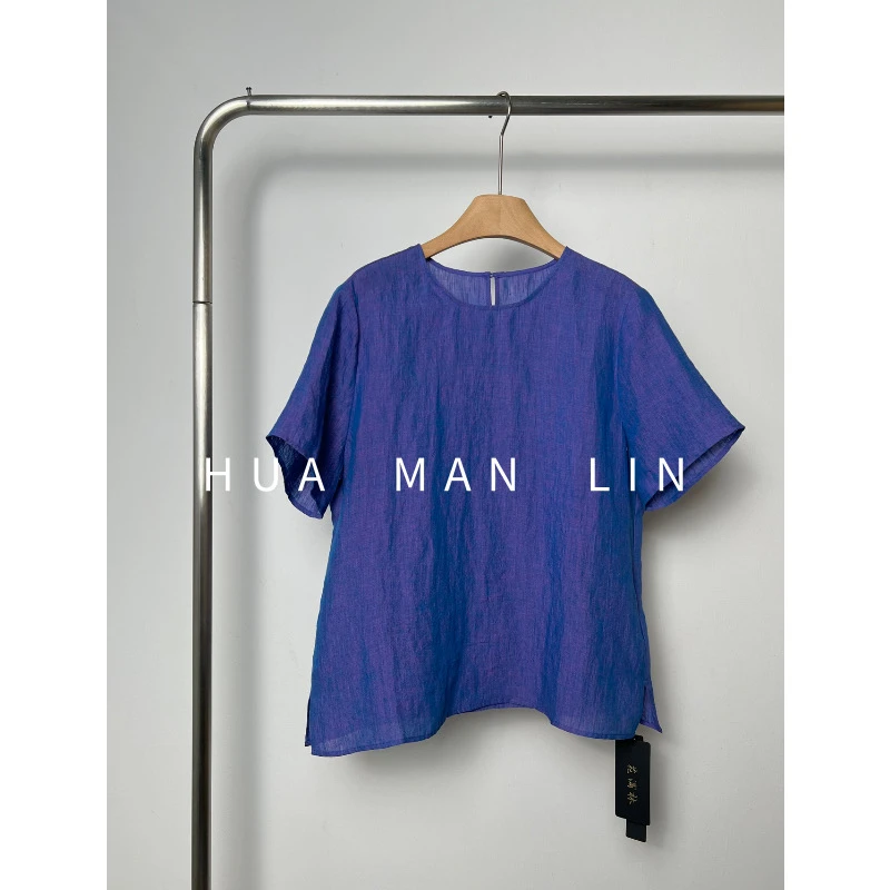 花滿林圆领异色汉麻普洗+酵洗工艺上衣8303