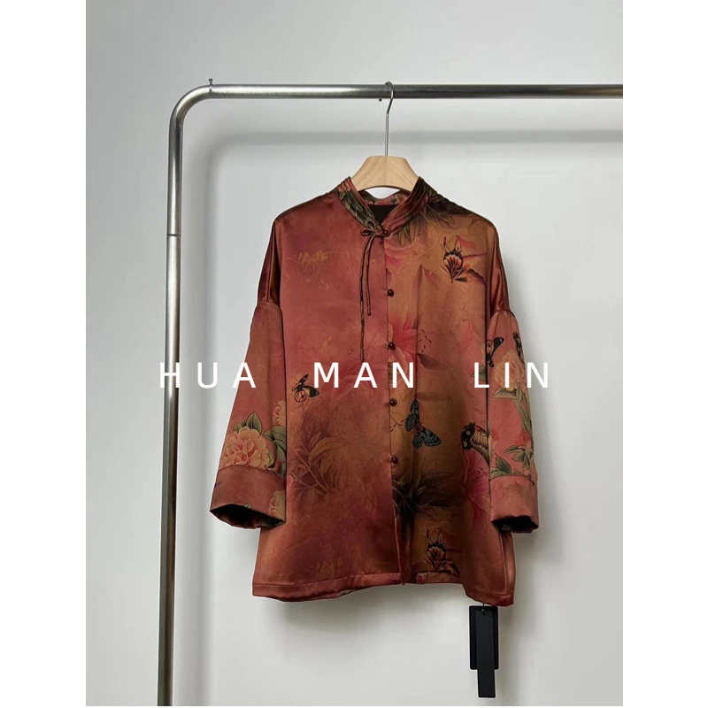 【花滿林】流苏玉石扣50姆米小重缎真丝桑蚕丝外套7135