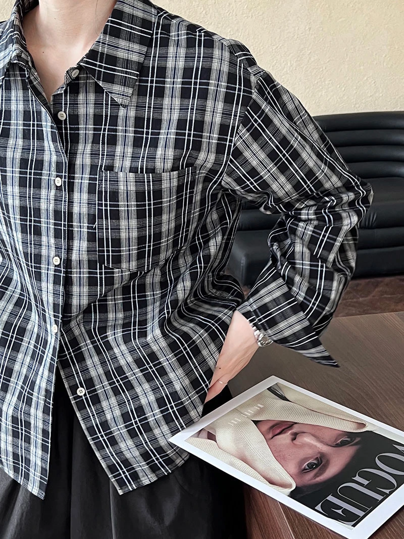 美式复古格子衬衫女秋季新款长袖休闲百搭格纹上衣