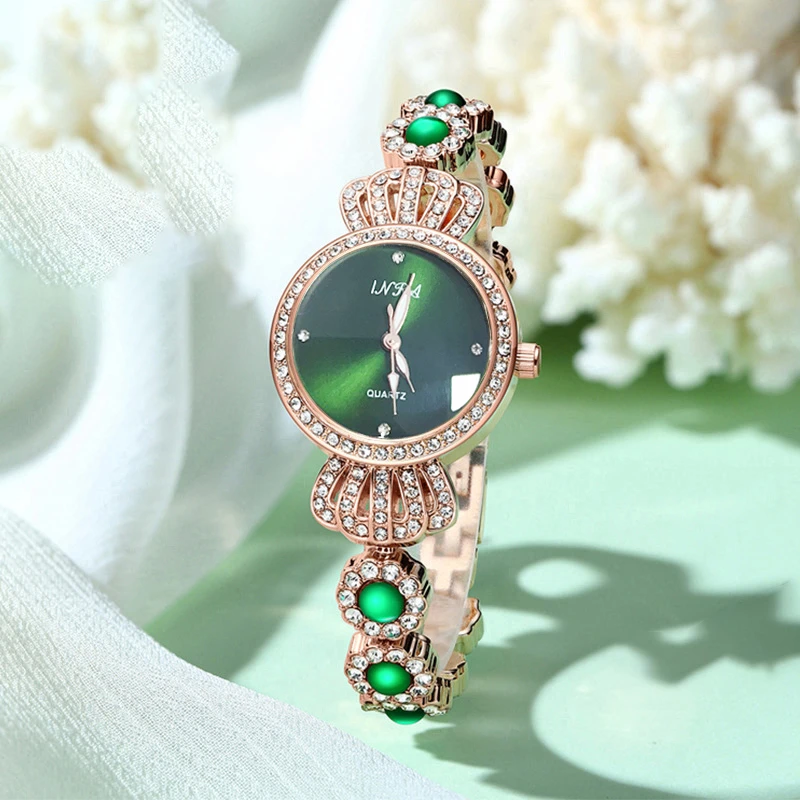 小皇冠孔雀绿时尚手链腕表FL 黑色小礼盒 6813 H