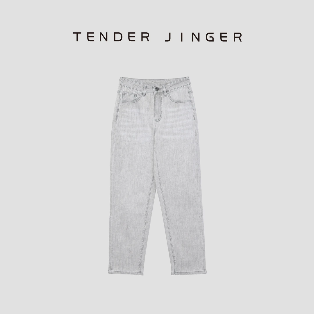 Tender Jinger【专柜】2024夏高弹时尚百搭灰色锥形牛仔裤T42RM988R