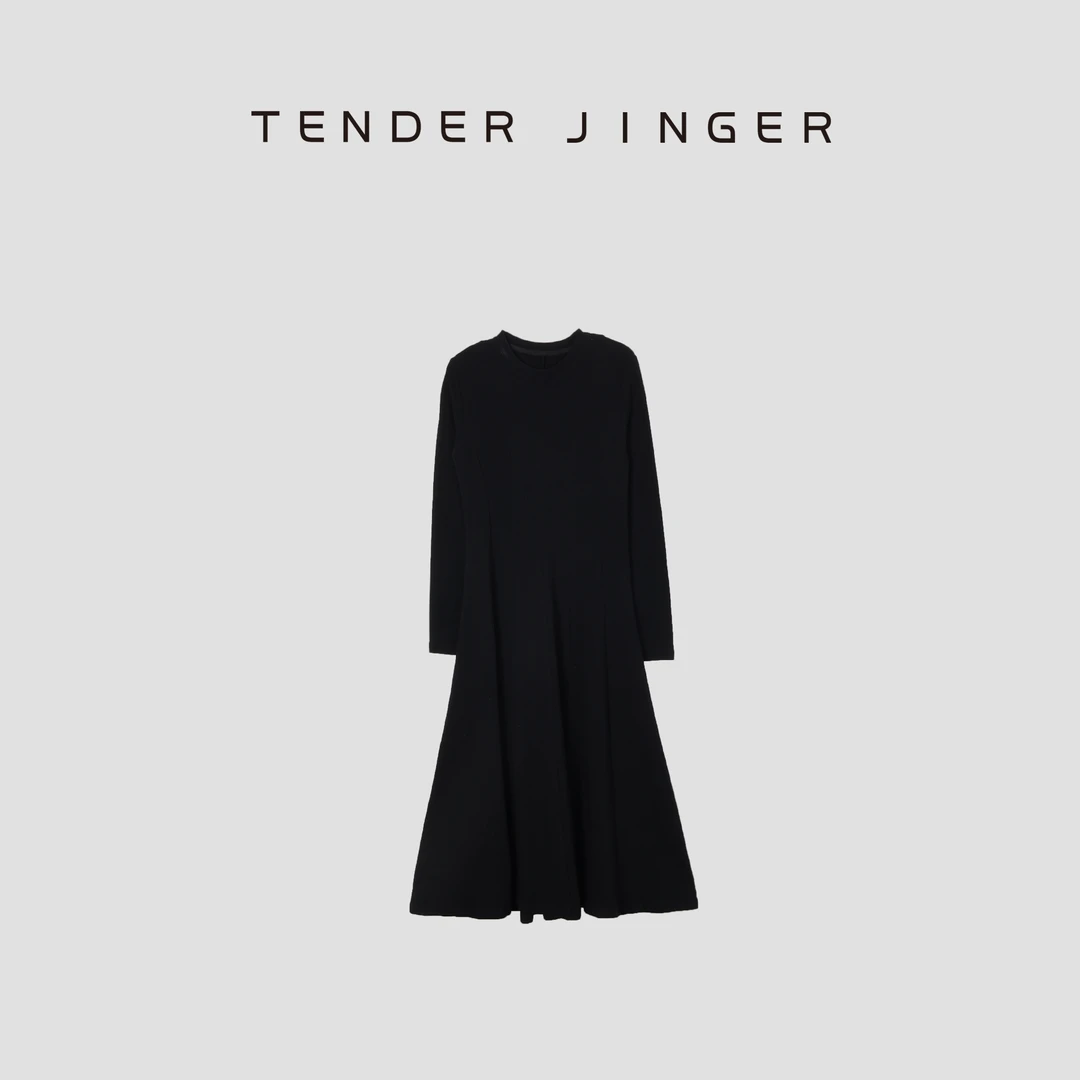 Tender Jinger 圆领气质时尚收腰针织长袖大摆连衣裙 T43TJJ77842