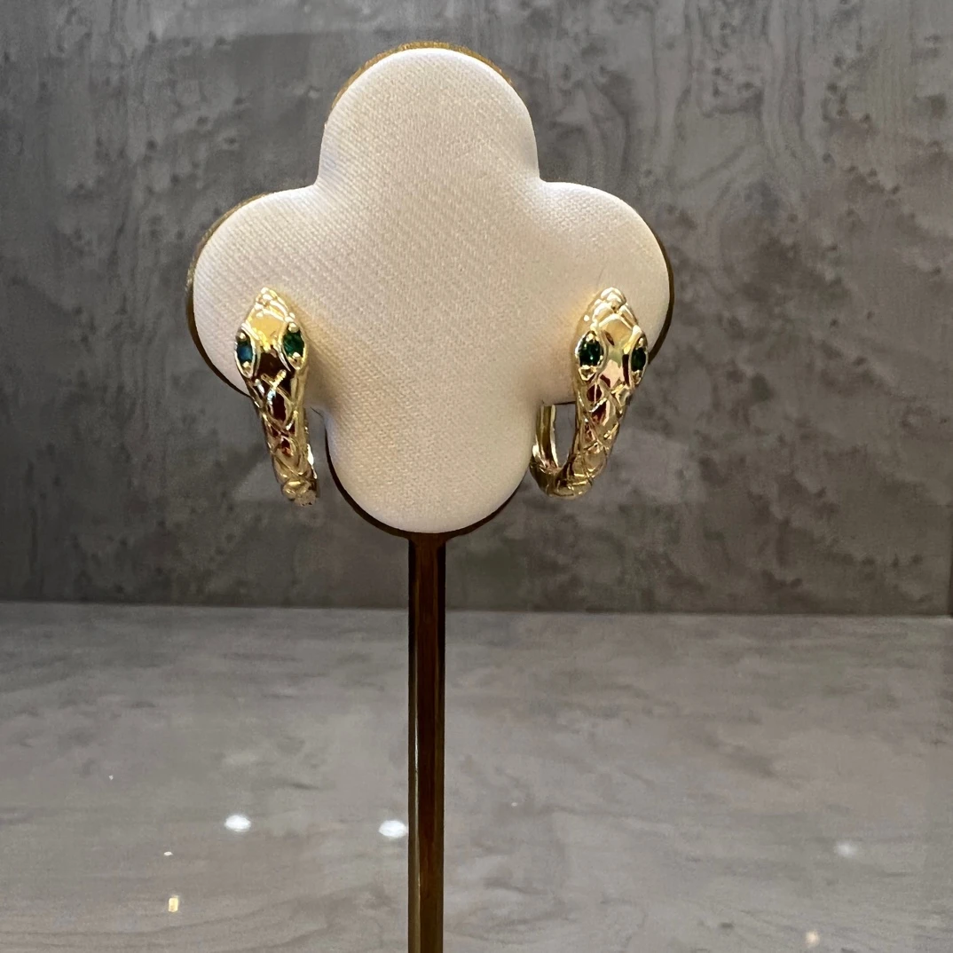 合金合成锆石耳饰 阳阳私藏！金色绿眼睛蛇头耳钉zyy054