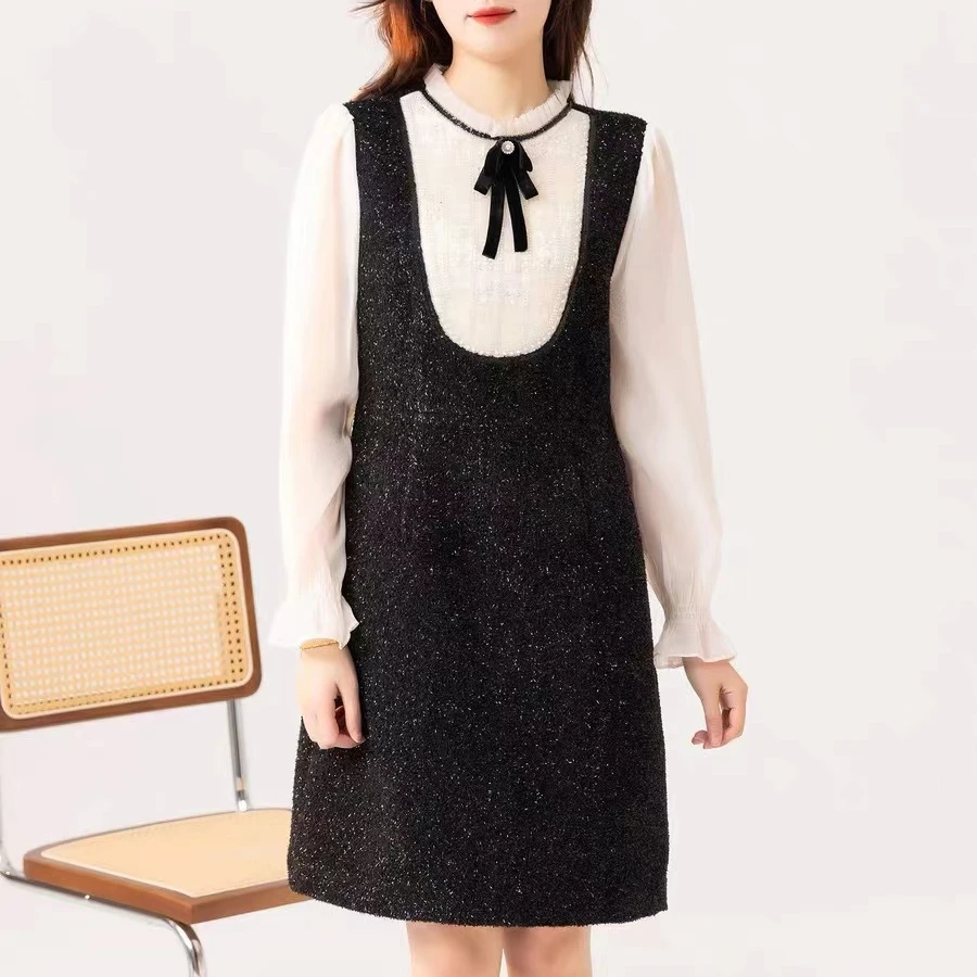 GEYAO秋季显瘦气质小香风复古百搭减龄拼接女装连衣裙ZB24Q471