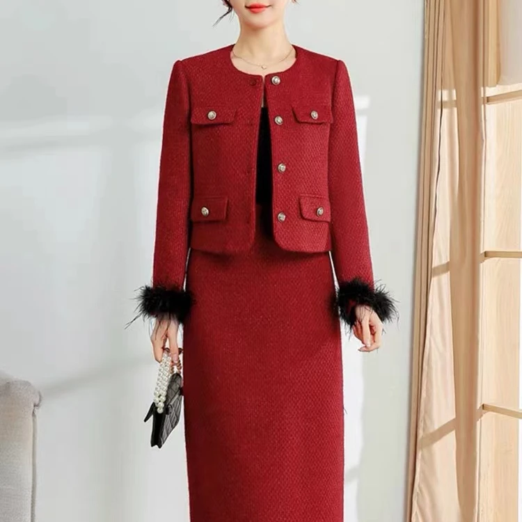 秋季新款小香风气质长袖显瘦套装裙可单穿真两件套ZB24Q440