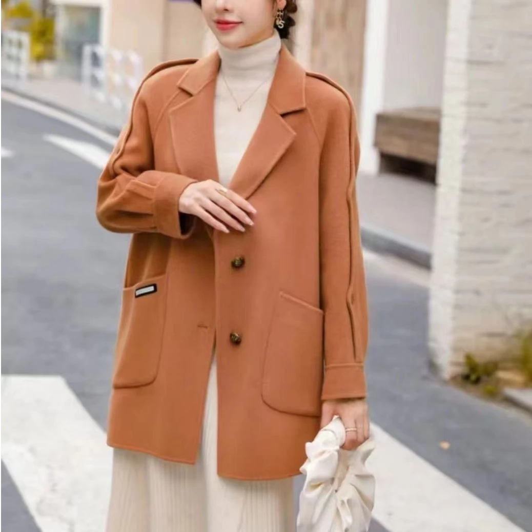 GEYAO秋冬长款时尚百搭气质直筒修身版双面呢外套S23D214813B