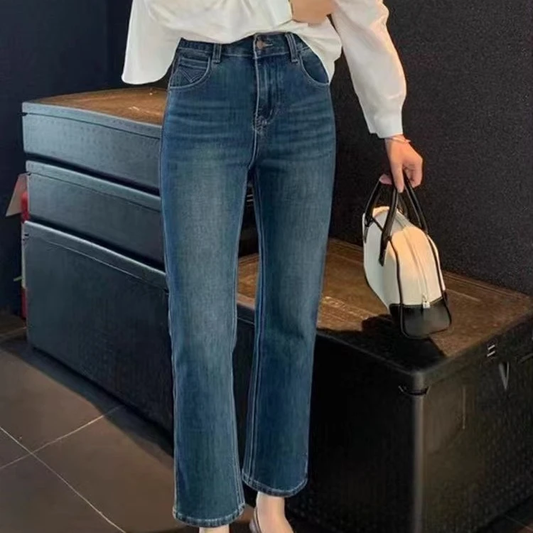 GEYAO秋冬新款显瘦高腰时尚休闲弹力直筒烟管牛仔裤 ZB23D367