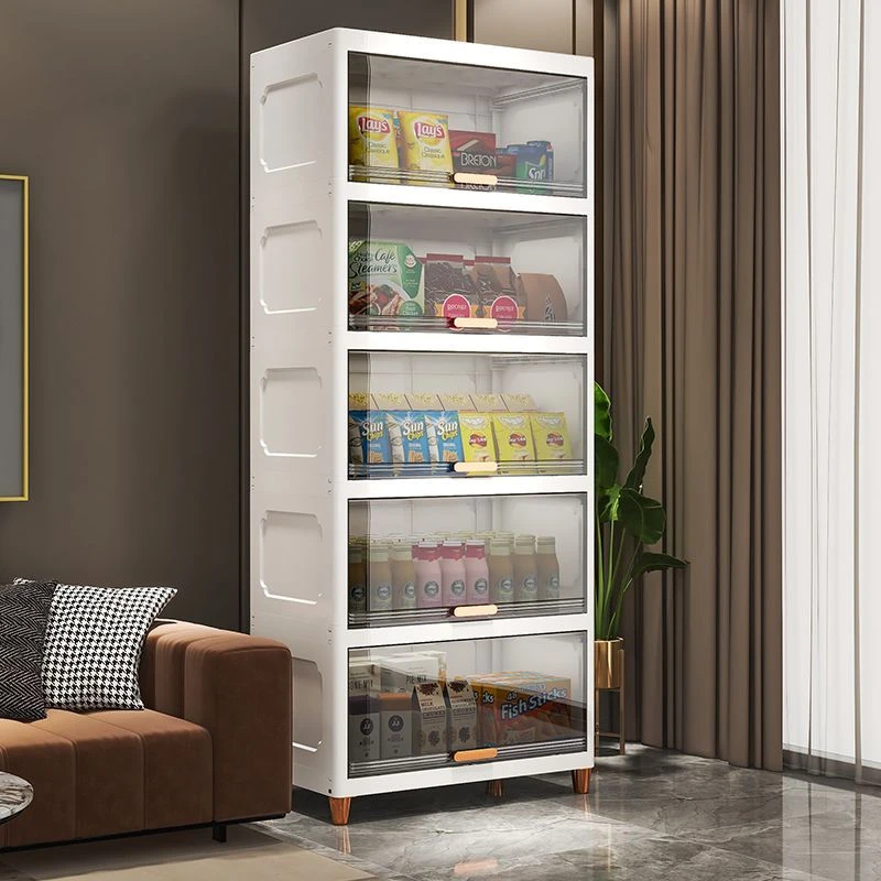 开门收纳柜多层衣服夹缝储物柜家用儿童玩具零食收纳箱卧室床头柜