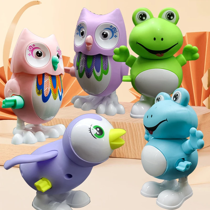 上链发条玩具卡通跳跳呆萌猫头鹰青蛙小鸟会跑上弦小动物