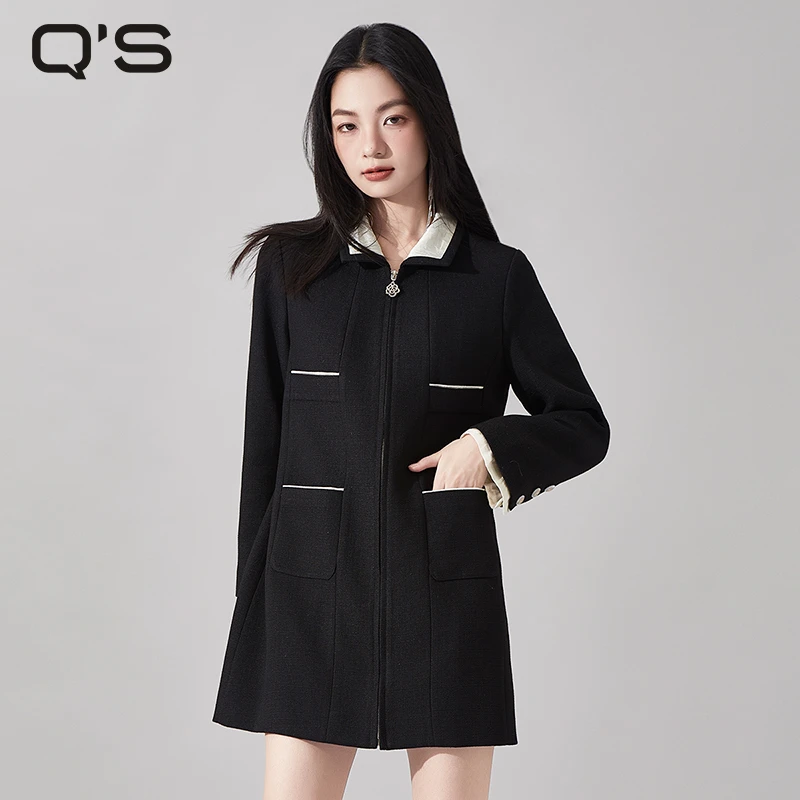 秸熙女装秋季新款复古小香风连衣裙高级感撞色边长袖短外套4XA697