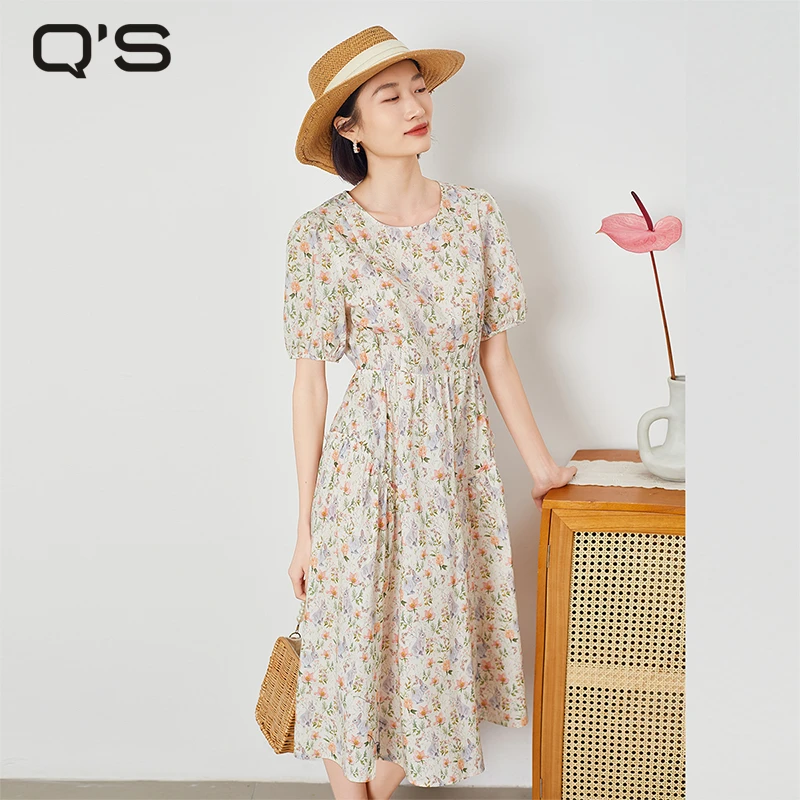 【欧若风】秸熙夏装新款小碎花女装连衣裙兔兔印花A摆遮肉裙3XB662