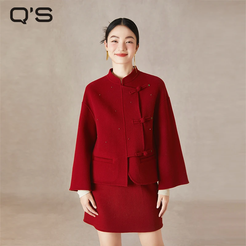 秸熙冬季新款4XA271新中式双面呢大衣短款毛呢外套双面呢短款大衣