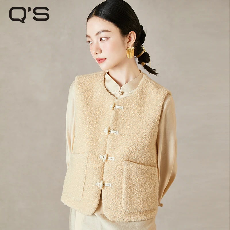 【清仓】秸熙秋季轻国风对襟扣马甲圈圈呢无袖短外套4XA263