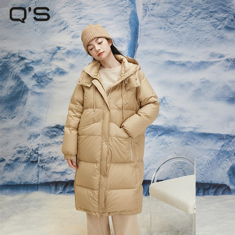 秸熙冬季新款3XD189纯色通勤羽绒服挡风保暖立领连帽棉被款长外套