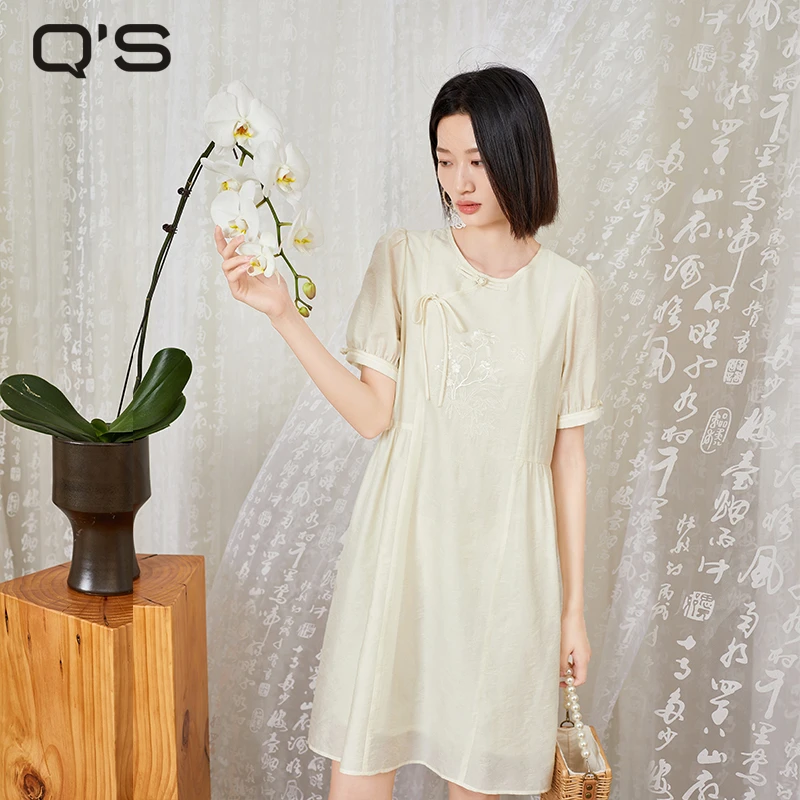 秸熙夏装新款新中式国风连衣裙蝴蝶结绣花中式气质连衣裙3XB641