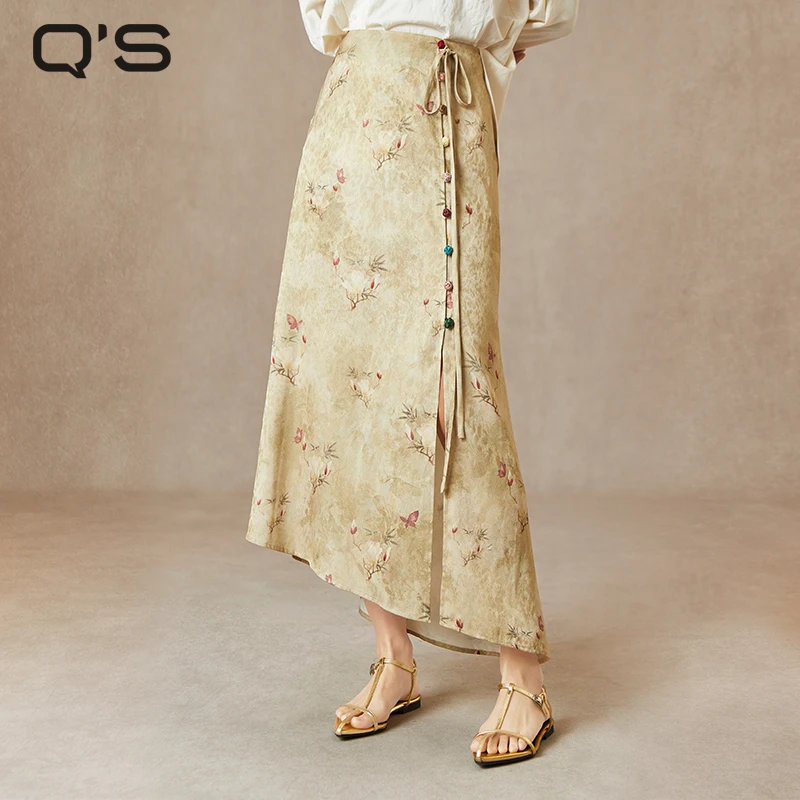 【东方韵味】秸熙秋装新款新中式鱼尾裙玉兰花斜摆半身裙4XA494