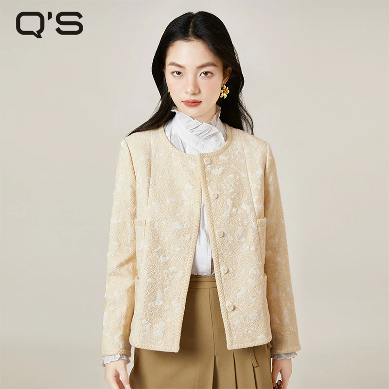 秸熙秋季新款复古小香风外套秋装双色提花包边织带短上衣4XA275