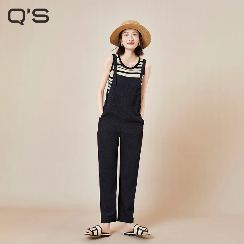 【返潮复古】秸熙秋装时尚纯色连体裤弹力针织牛仔连腰背带裤3XC395