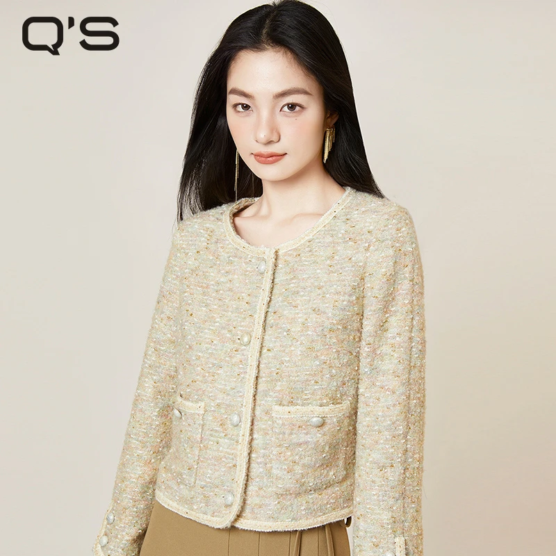 秸熙春季春装新款4XA273复古法式小香风外套混色针织粗花呢短上衣