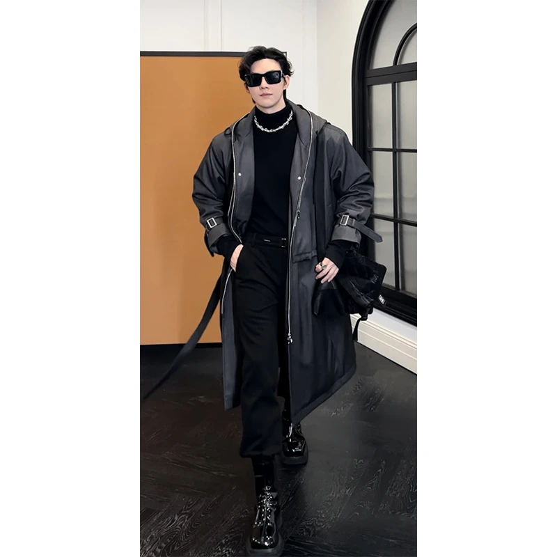 冬季新品高级感中长款羽绒服风衣百搭连帽过膝白鸭绒外套潮