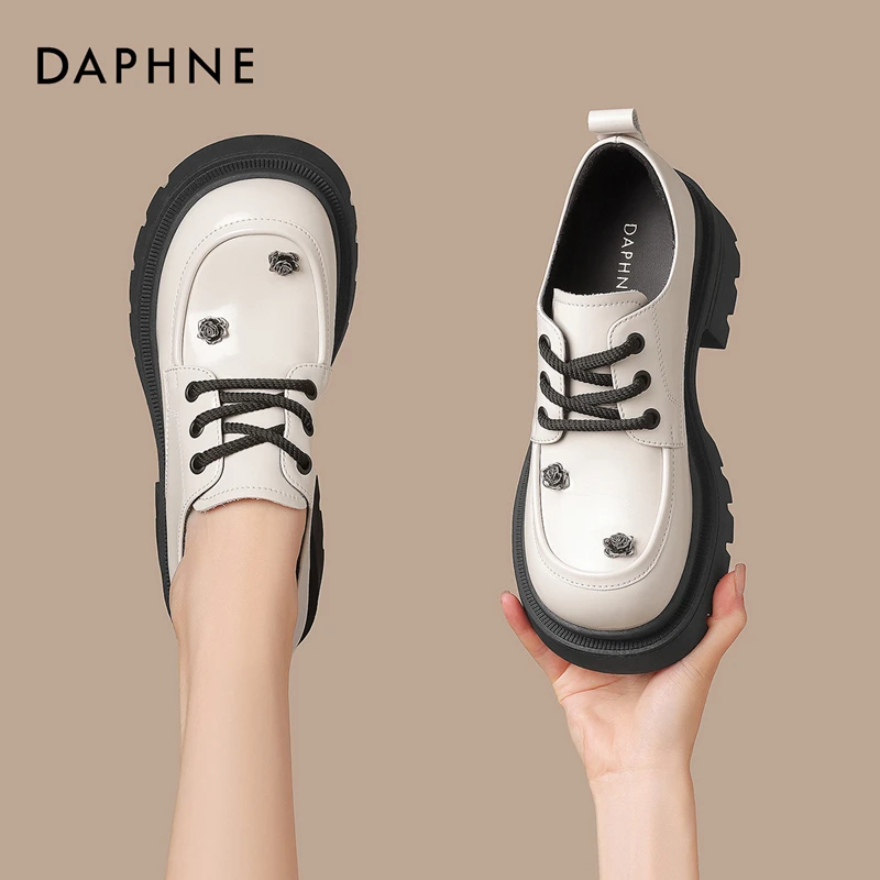 达芙妮厚底乐福鞋增高英伦风小皮鞋女2025年春季新款真皮粗跟单鞋