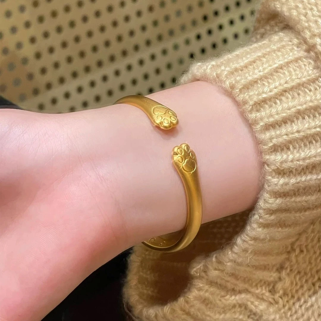 铜合金手镯 金店同款新中式古法甜酷时尚招财纳福开口手镯气质