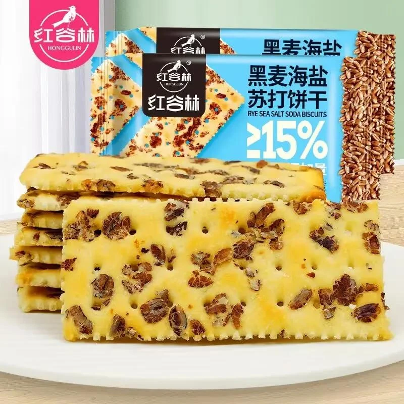 红谷林黑麦海盐苏打发酵饼干208g*3咸味饼干餐饼干黄油粗粮零食