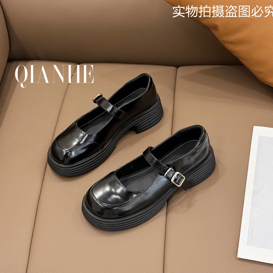 黑色时尚法式玛丽珍单鞋小皮鞋 断码 瑕疵清仓处理品（8012-55）