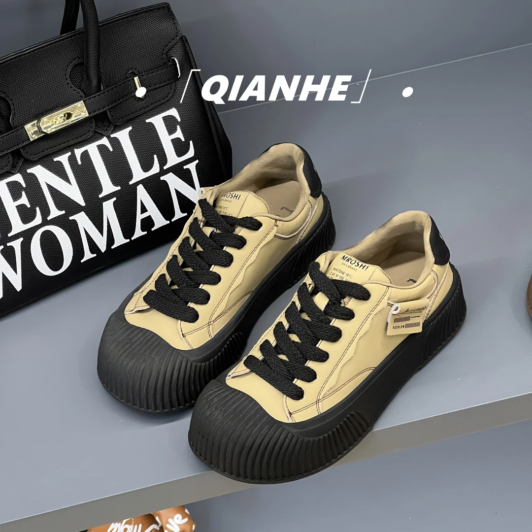 「Qan'h千合女鞋」•饼干休闲鞋女百搭时尚系带板鞋（59575）