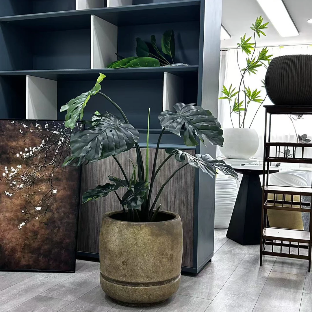 简约现代哑光北欧轻奢大口径桌面落地居家酒店创意镁泥花盆大号盆