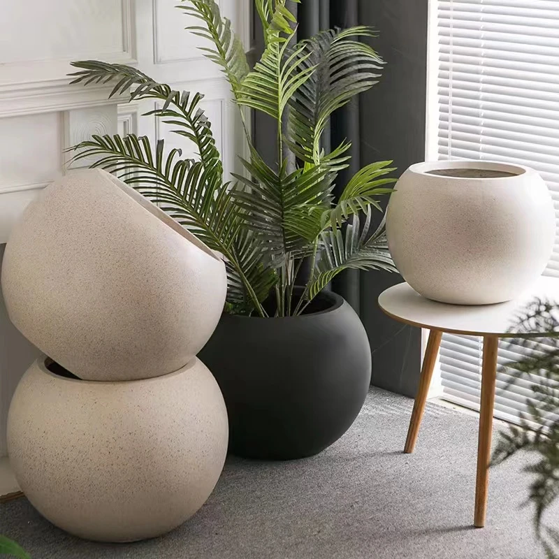 球形圆口镁泥花盆欧式轻奢简约风大号落地盆栽适合黑金刚鸭脚木