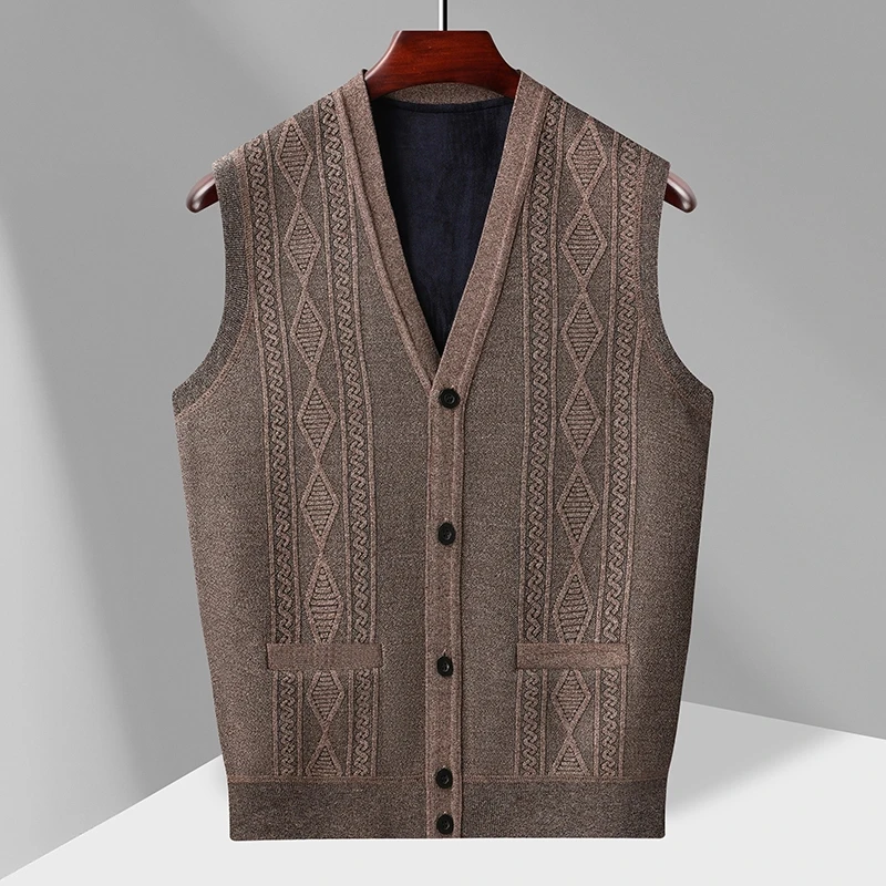 2024秋冬中老年开衫毛衣男时尚爸爸装马夹针织衫有加绒款