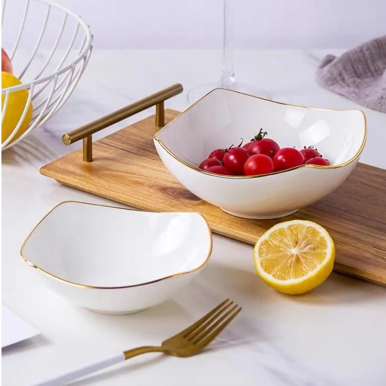 纯白描金6英寸沙拉碗2只装