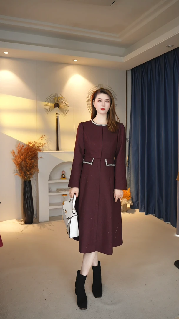 【意专属】圆领小香风长袖连衣裙2024年秋冬女气质时尚显瘦1004