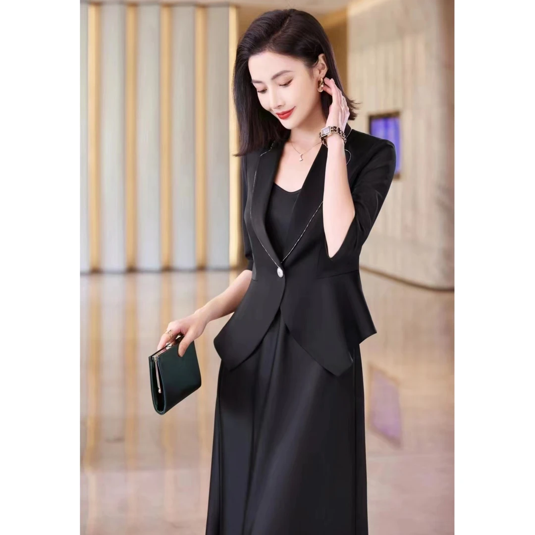 薄款缎面西装小外套2024年夏季女时尚修身收腰女神范商务001