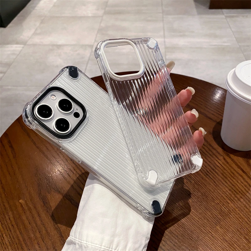 新款瓦楞条纹适用苹果16promax手机壳简约iPhone15创意14透明13女