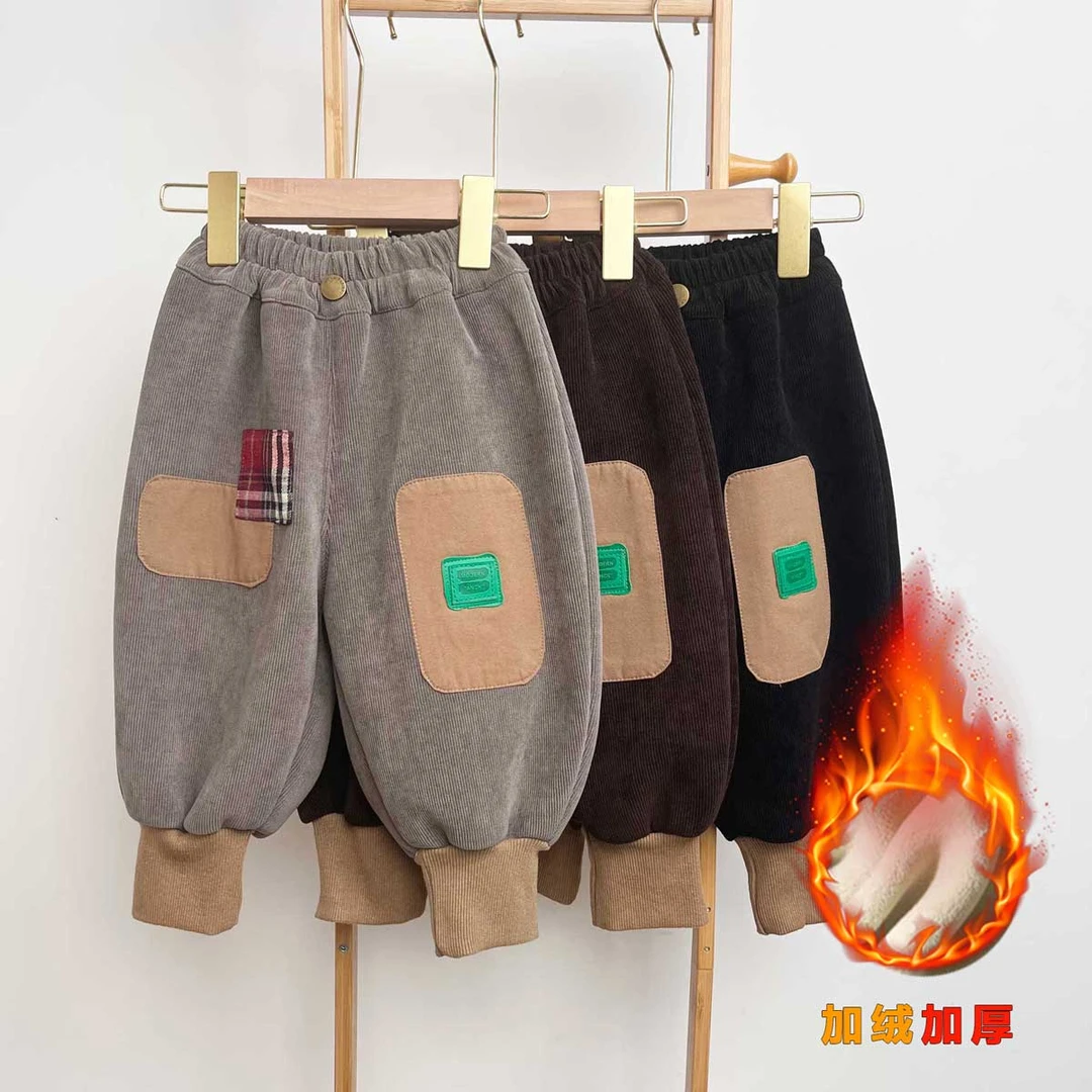 宝宝条绒长裤221001款男童秋冬款加绒加厚裤子灯芯绒洋气宽松冬季