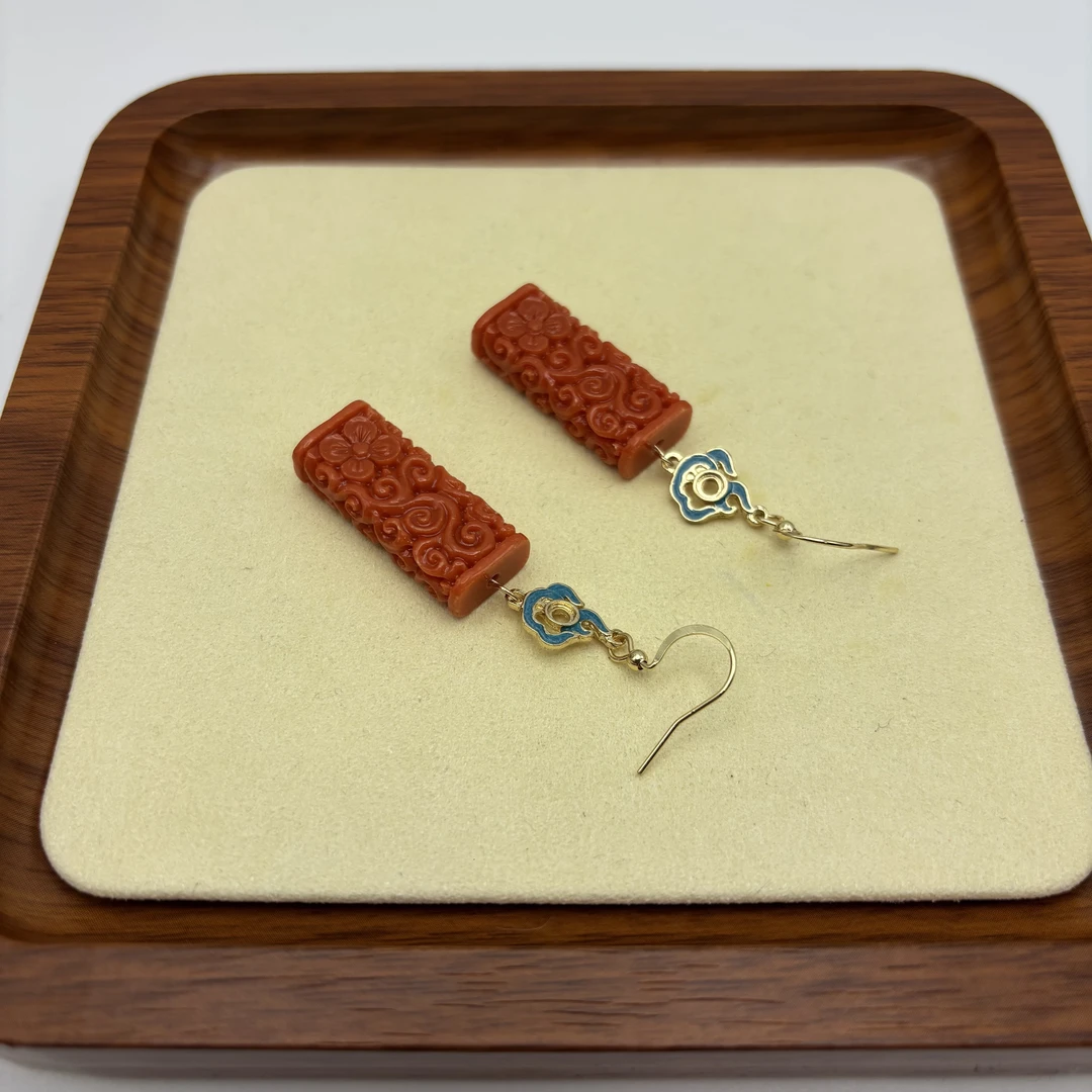 非金属珐琅耳饰 橘色无事牌耳环 E125