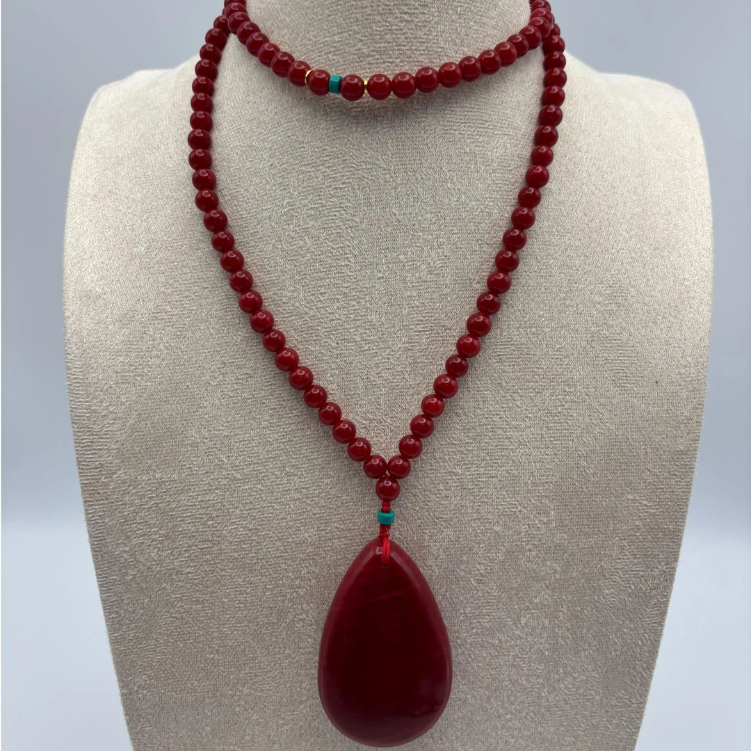 非金属珐琅项链 水滴形红色项链DIY C13