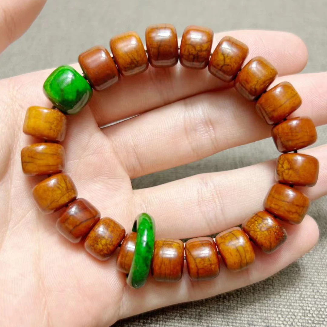 非金属珐琅手链 黄色 带绿环拼色diy手串 A001